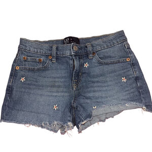 GAP Denim 3" Shorts Sz 25 Floral Daisy Embroidered